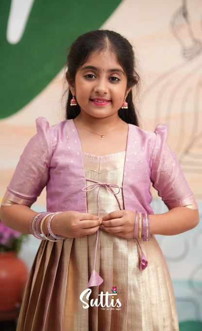 Organza Long Gown with Jacket - Dual tone gold and Lilac - Kids-Suttis