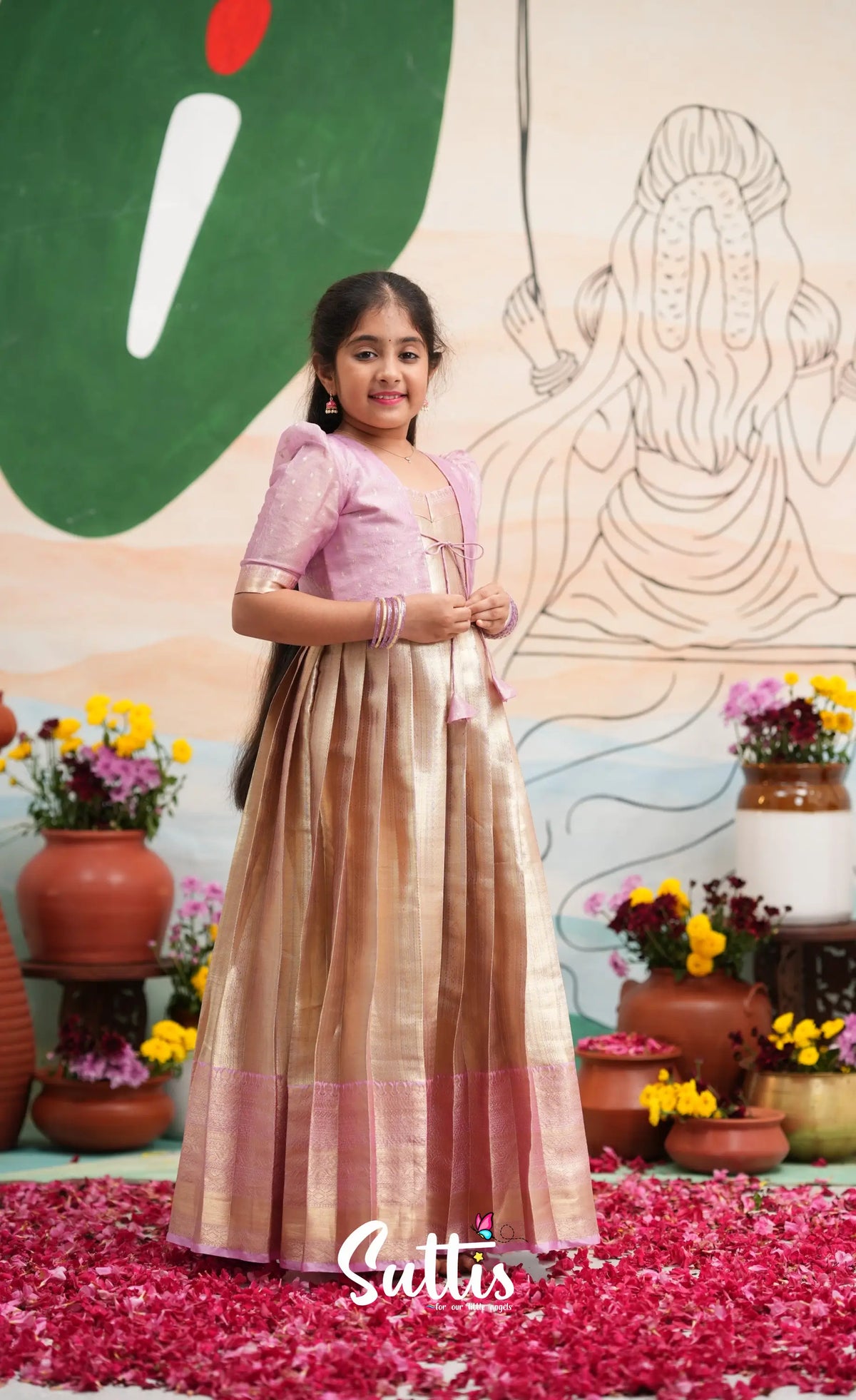 Organza Long Gown with Jacket - Dual tone gold and Lilac - Kids-Suttis