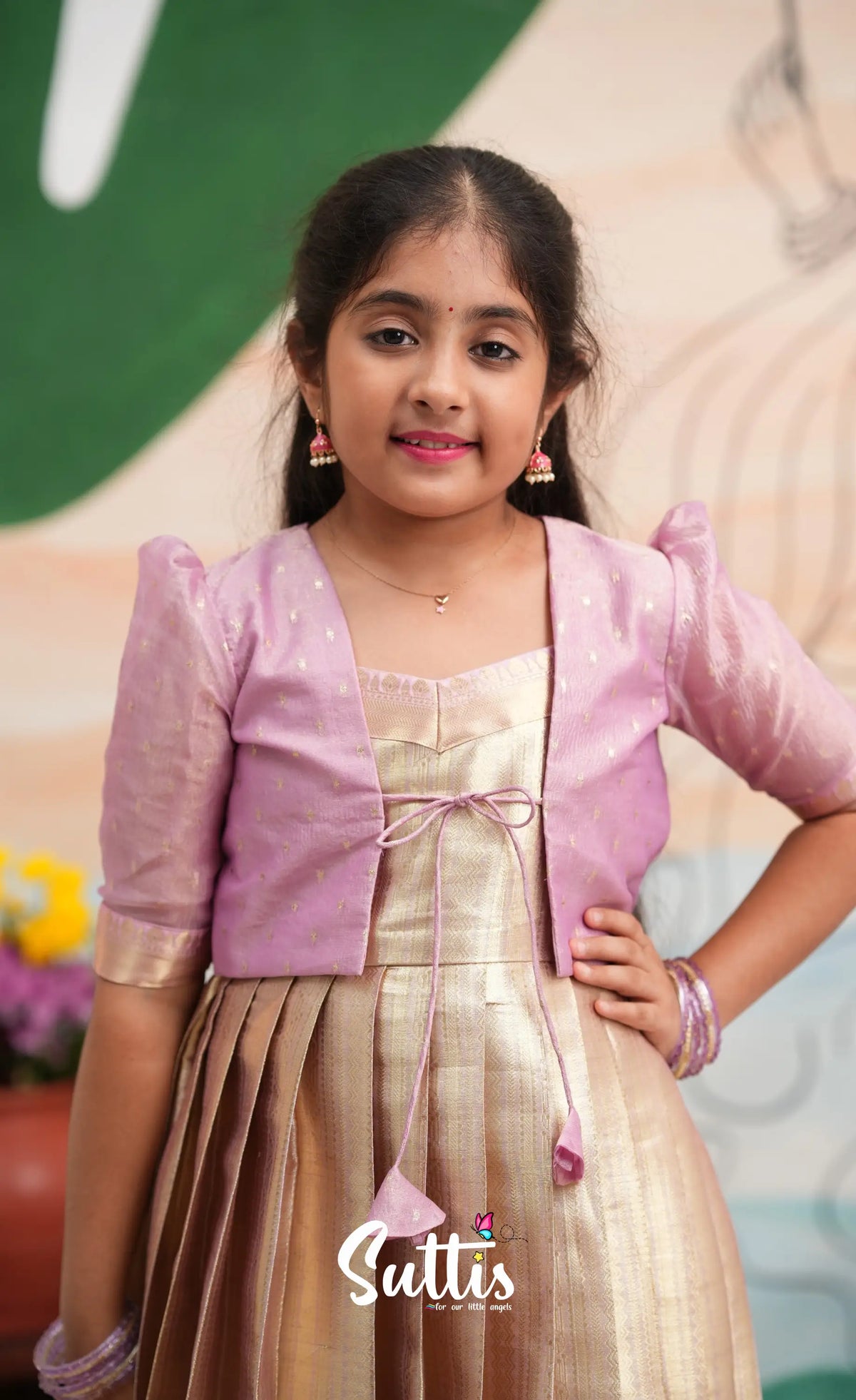 Organza Long Gown with Jacket - Dual tone gold and Lilac - Kids-Suttis