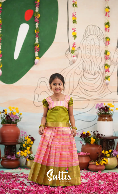 Organza Pavadai Sattai - Baby Pink and Light Green - Kids-Suttis