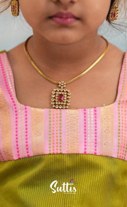 Organza Pavadai Sattai - Baby Pink and Light Green - Kids-Suttis