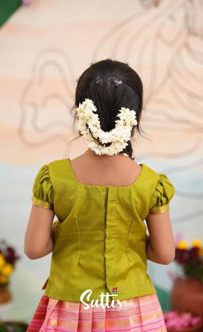 Organza Pavadai Sattai - Baby Pink and Light Green - Kids-Suttis