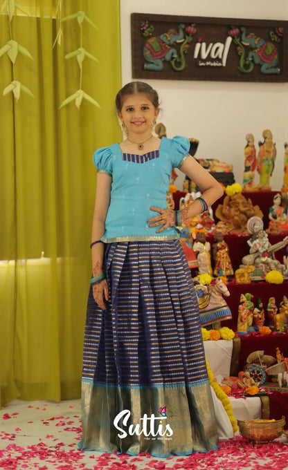 Organza Pavadai Sattai - Dark Blue and Light Blue - Kids-Suttis