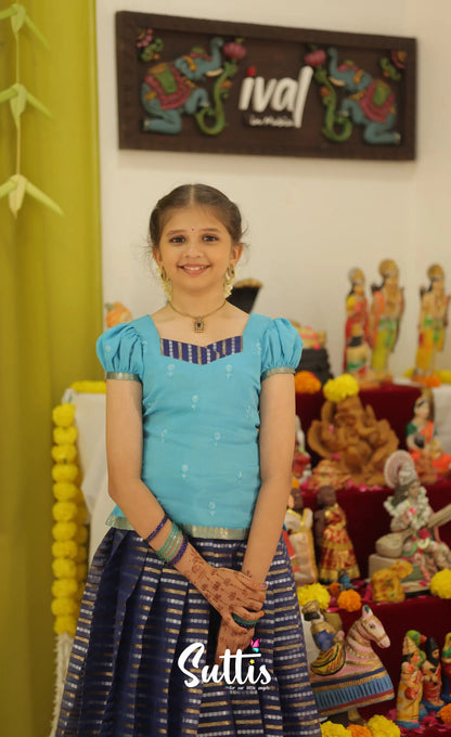 Organza Pavadai Sattai - Dark Blue and Light Blue - Kids-Suttis