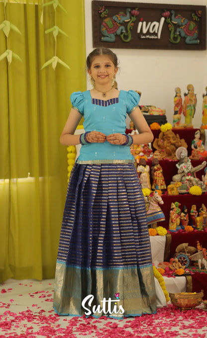 Organza Pavadai Sattai - Dark Blue and Light Blue - Kids-Suttis