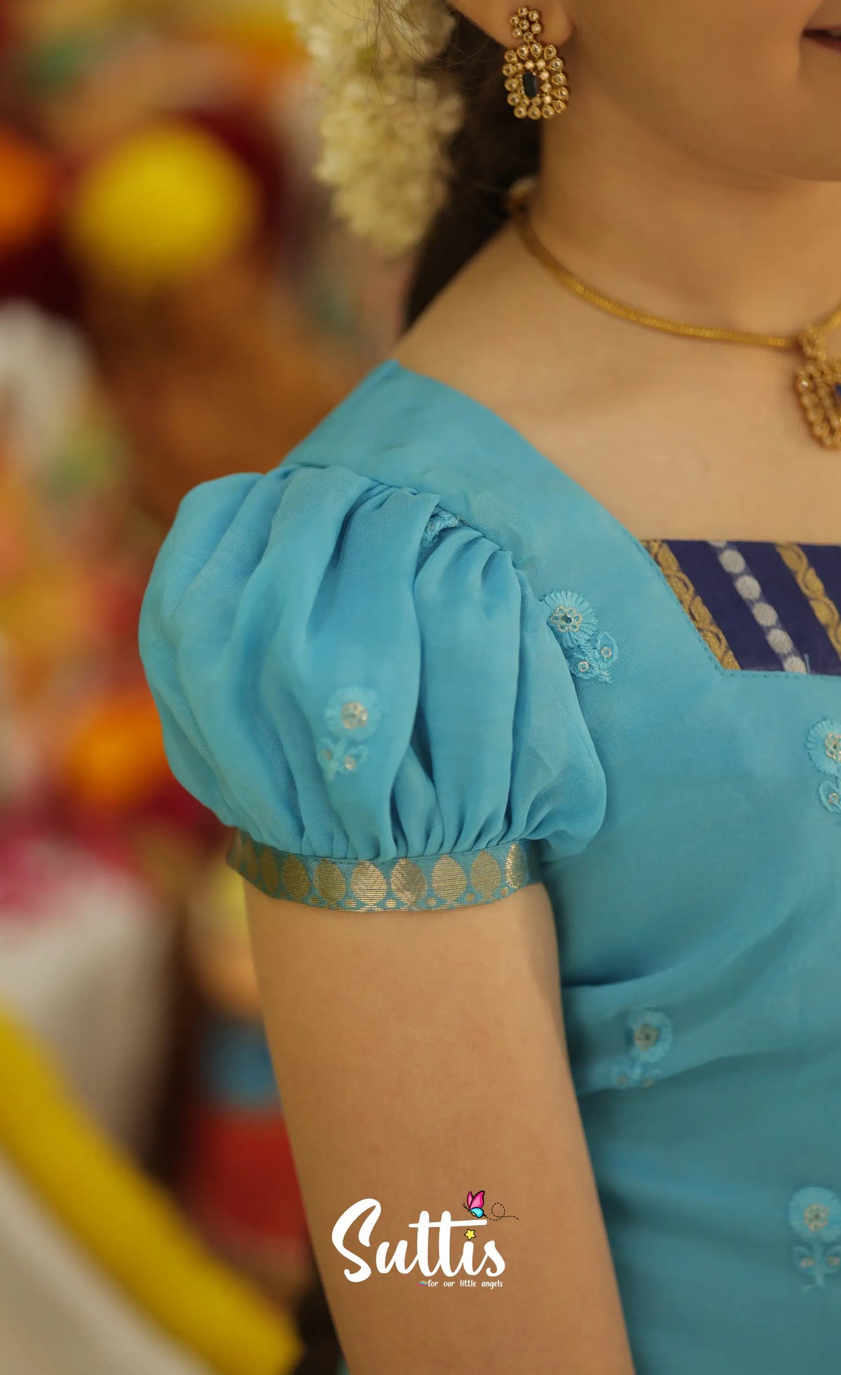 Organza Pavadai Sattai - Dark Blue and Light Blue - Kids-Suttis