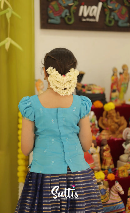 Organza Pavadai Sattai - Dark Blue and Light Blue - Kids-Suttis