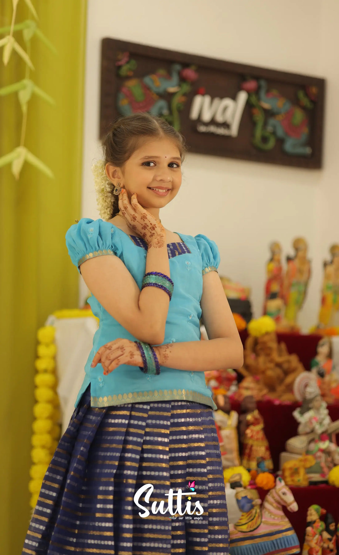 Organza Pavadai Sattai - Dark Blue and Light Blue - Kids-Suttis