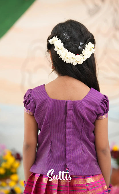 Organza Pavadai Sattai - Dark Pink and Purple - Kids-Suttis