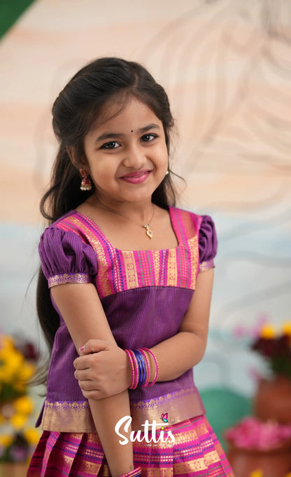 Organza Pavadai Sattai - Dark Pink and Purple - Kids-Suttis