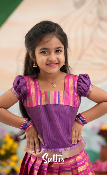 Organza Pavadai Sattai - Dark Pink and Purple - Kids-Suttis