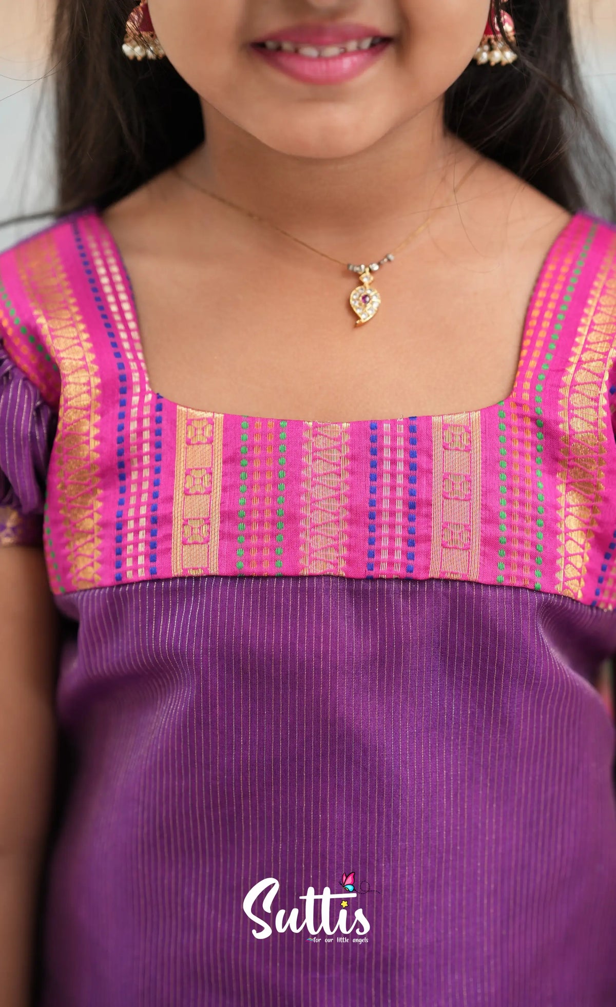 Organza Pavadai Sattai - Dark Pink and Purple - Kids-Suttis