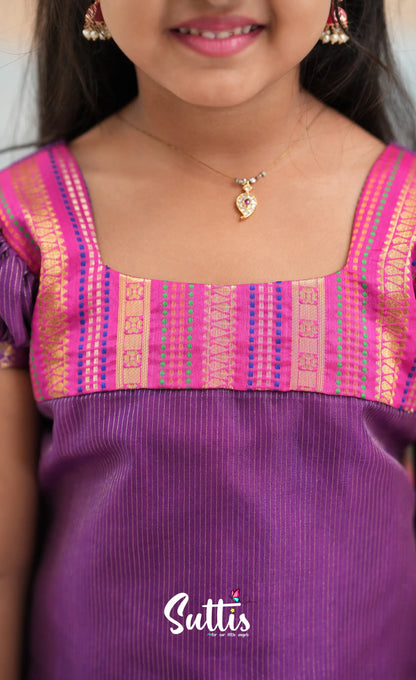 Organza Pavadai Sattai - Dark Pink and Purple - Kids-Suttis