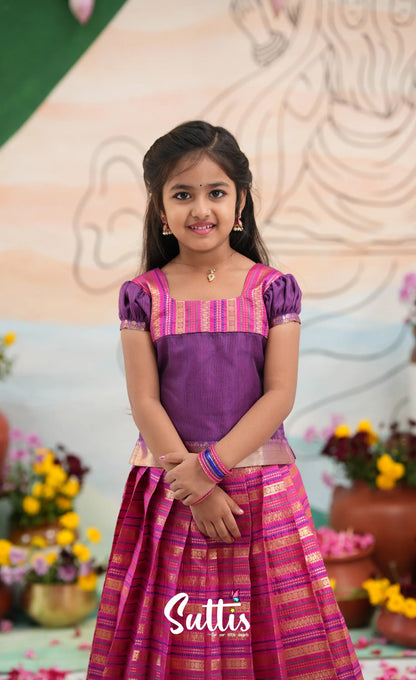 Organza Pavadai Sattai - Dark Pink and Purple - Kids-Suttis