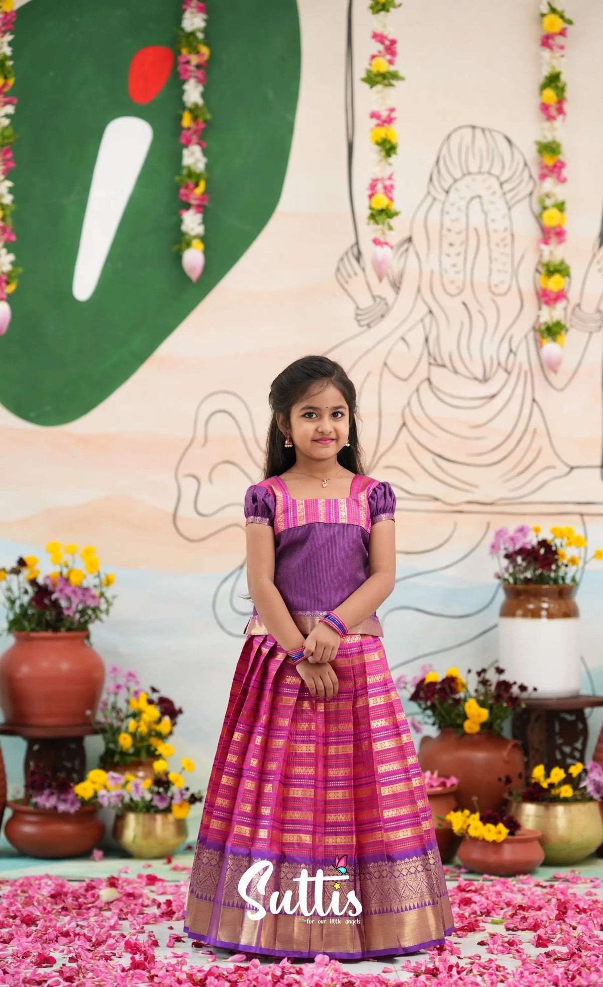 Organza Pavadai Sattai - Dark Pink and Purple - Kids-Suttis