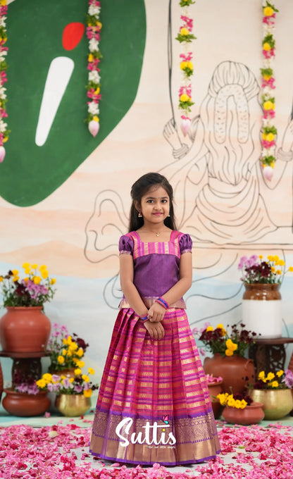 Organza Pavadai Sattai - Dark Pink and Purple - Kids-Suttis