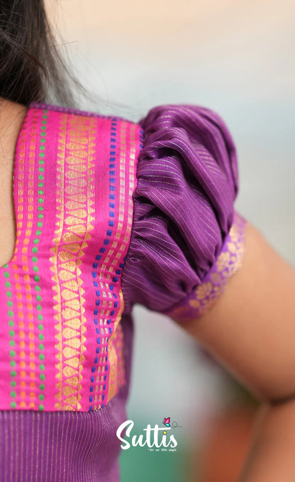 Organza Pavadai Sattai - Dark Pink and Purple - Kids-Suttis
