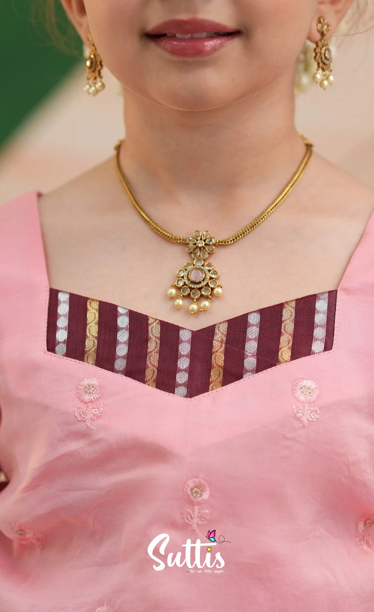 Organza Pavadai Sattai - Dark Wine and Peachish Pink - Kids-Suttis