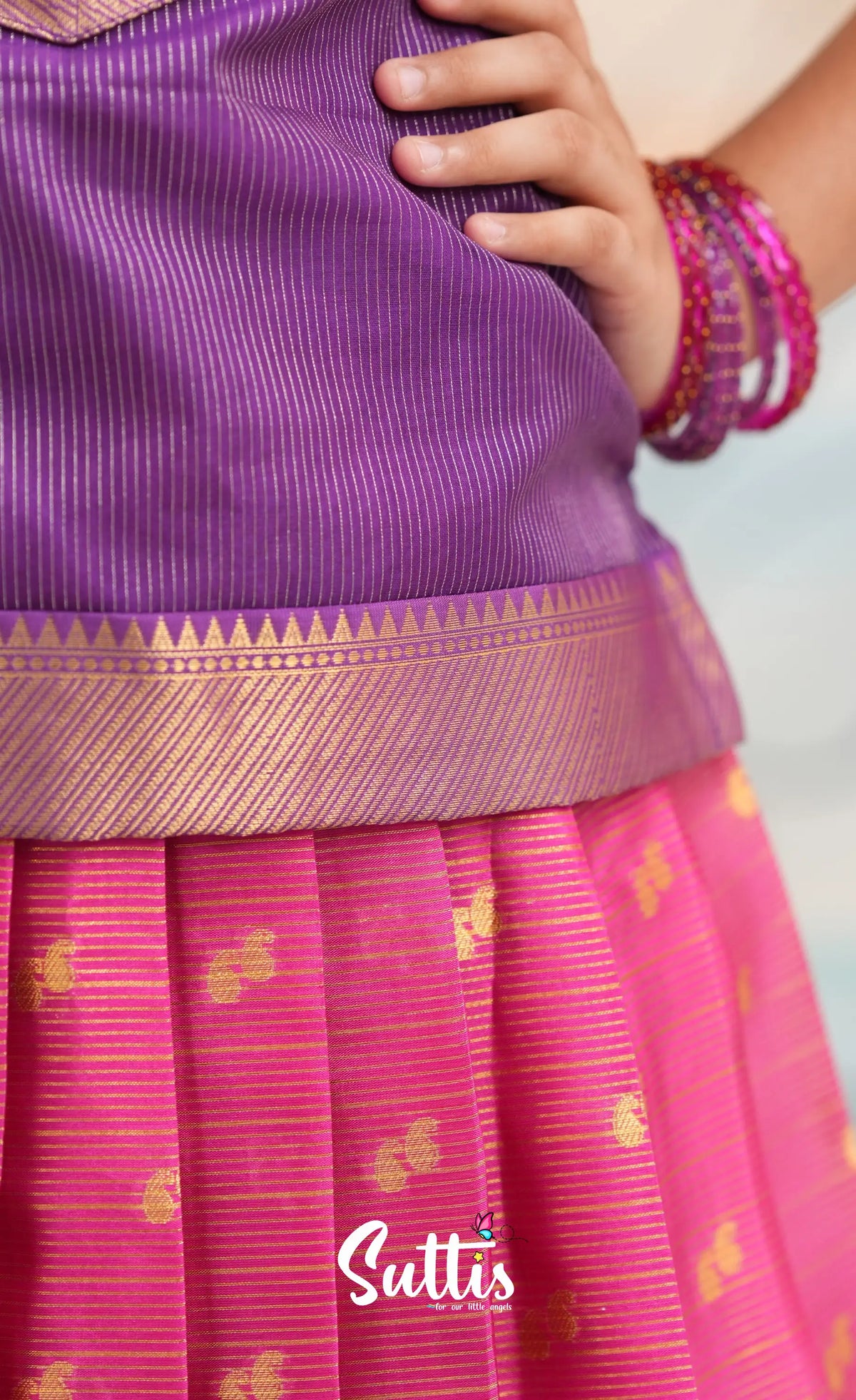 Organza Pavadai Sattai - Deep pink and Purple - Kids-Suttis