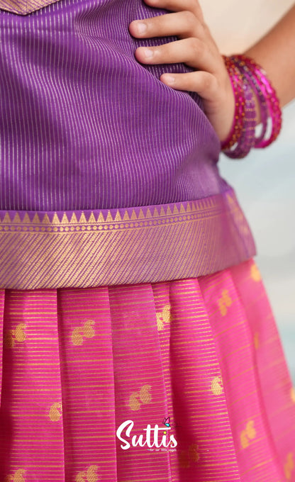 Organza Pavadai Sattai - Deep pink and Purple - Kids-Suttis