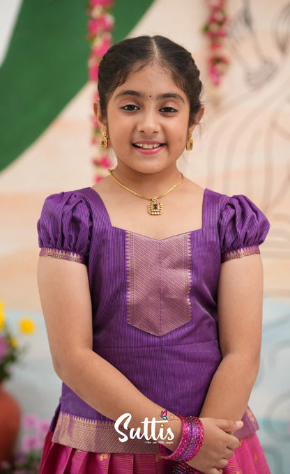 Organza Pavadai Sattai - Deep pink and Purple - Kids-Suttis
