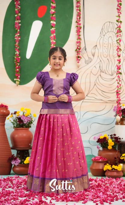 Organza Pavadai Sattai - Deep pink and Purple - Kids-Suttis