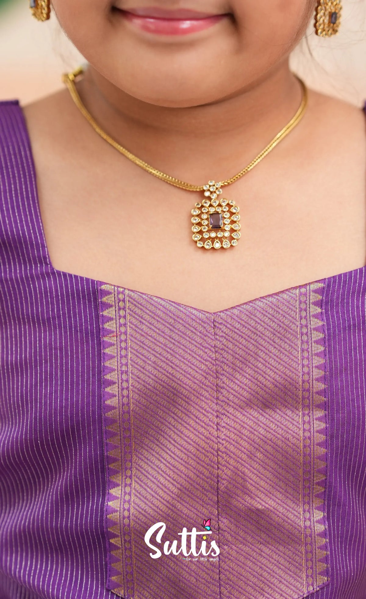 Organza Pavadai Sattai - Deep pink and Purple - Kids-Suttis