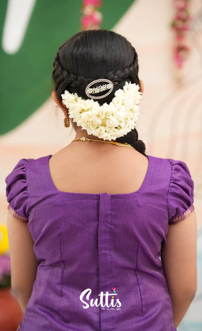 Organza Pavadai Sattai - Deep pink and Purple - Kids-Suttis