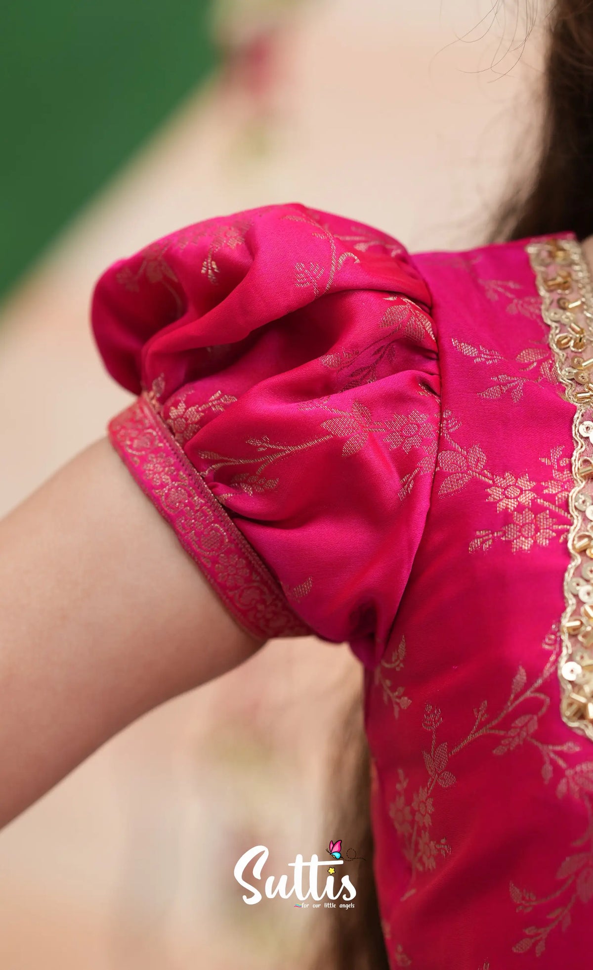 Organza Pavadai Sattai - Henna Yellow and Rani Pink - Kids-Suttis