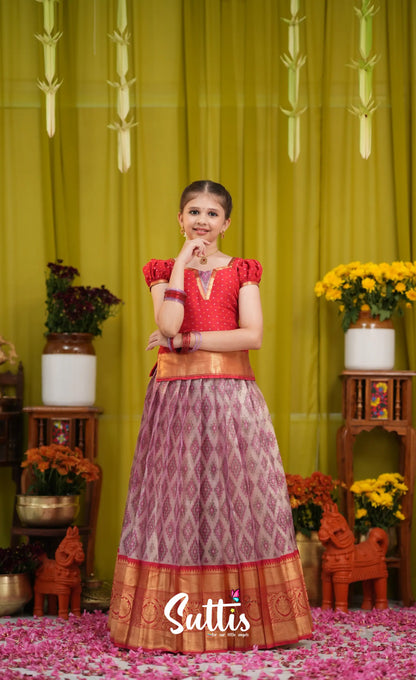 Organza Pavadai Sattai - Lavender and Bright red - Kids-Suttis