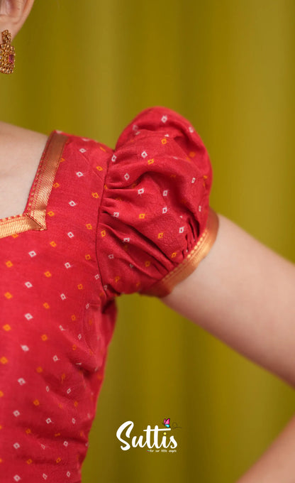 Organza Pavadai Sattai - Lavender and Bright red - Kids-Suttis