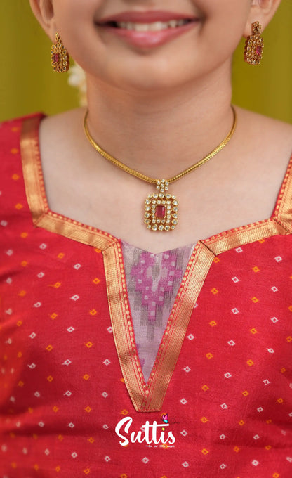 Organza Pavadai Sattai - Lavender and Bright red - Kids-Suttis
