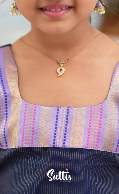 Organza Pavadai Sattai - Lavender and Navy Blue - Kids-Suttis