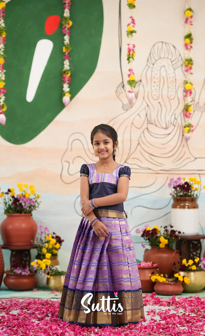 Organza Pavadai Sattai - Lavender and Navy Blue - Kids-Suttis