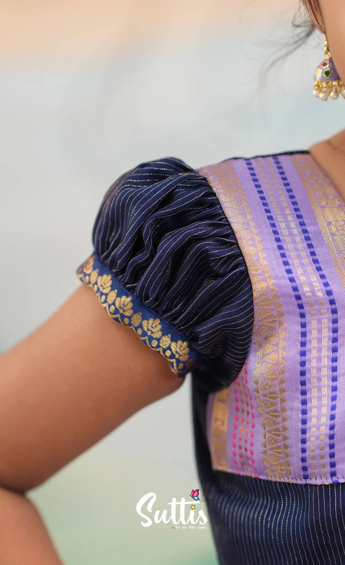 Organza Pavadai Sattai - Lavender and Navy Blue - Kids-Suttis
