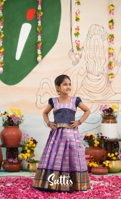 Organza Pavadai Sattai - Lavender and Navy Blue - Kids-Suttis