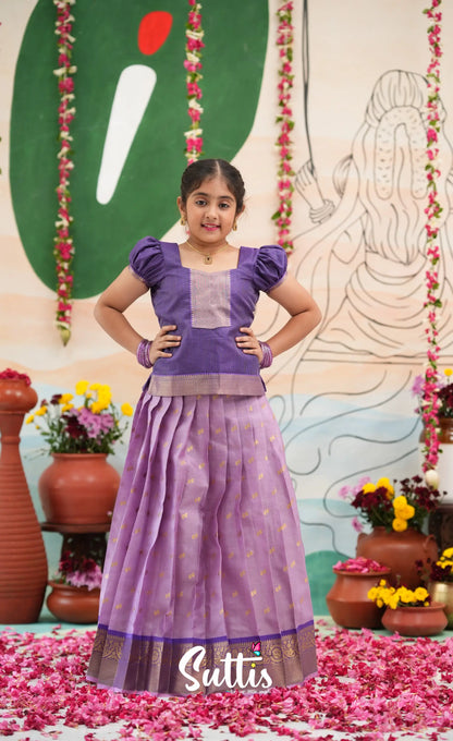 Organza Pavadai Sattai - Lavender and Purple - Kids-Suttis