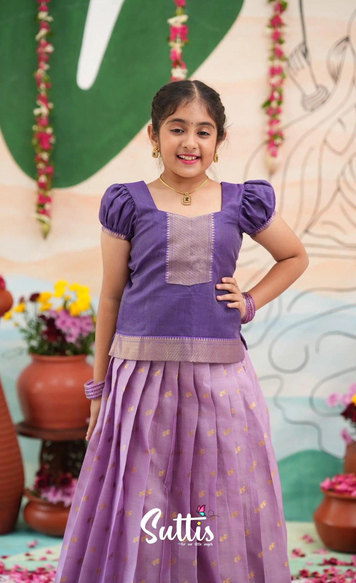 Organza Pavadai Sattai - Lavender and Purple - Kids-Suttis