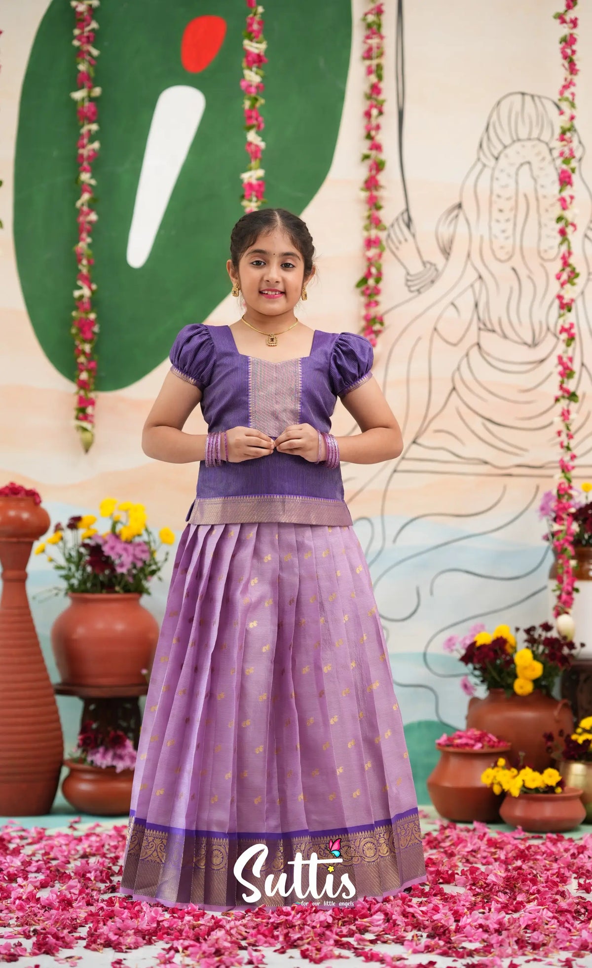Organza Pavadai Sattai - Lavender and Purple - Kids-Suttis