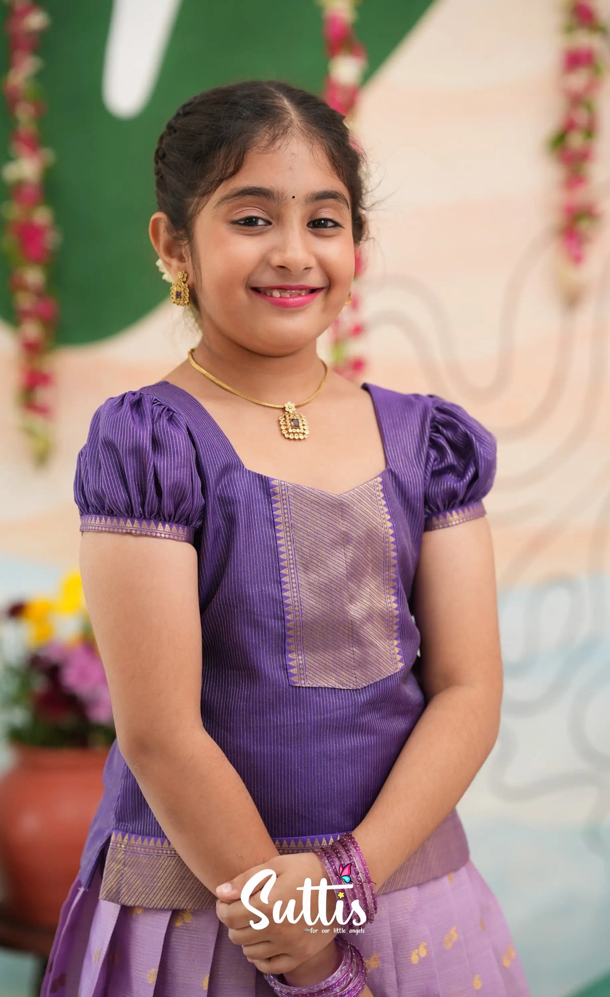 Organza Pavadai Sattai - Lavender and Purple - Kids-Suttis