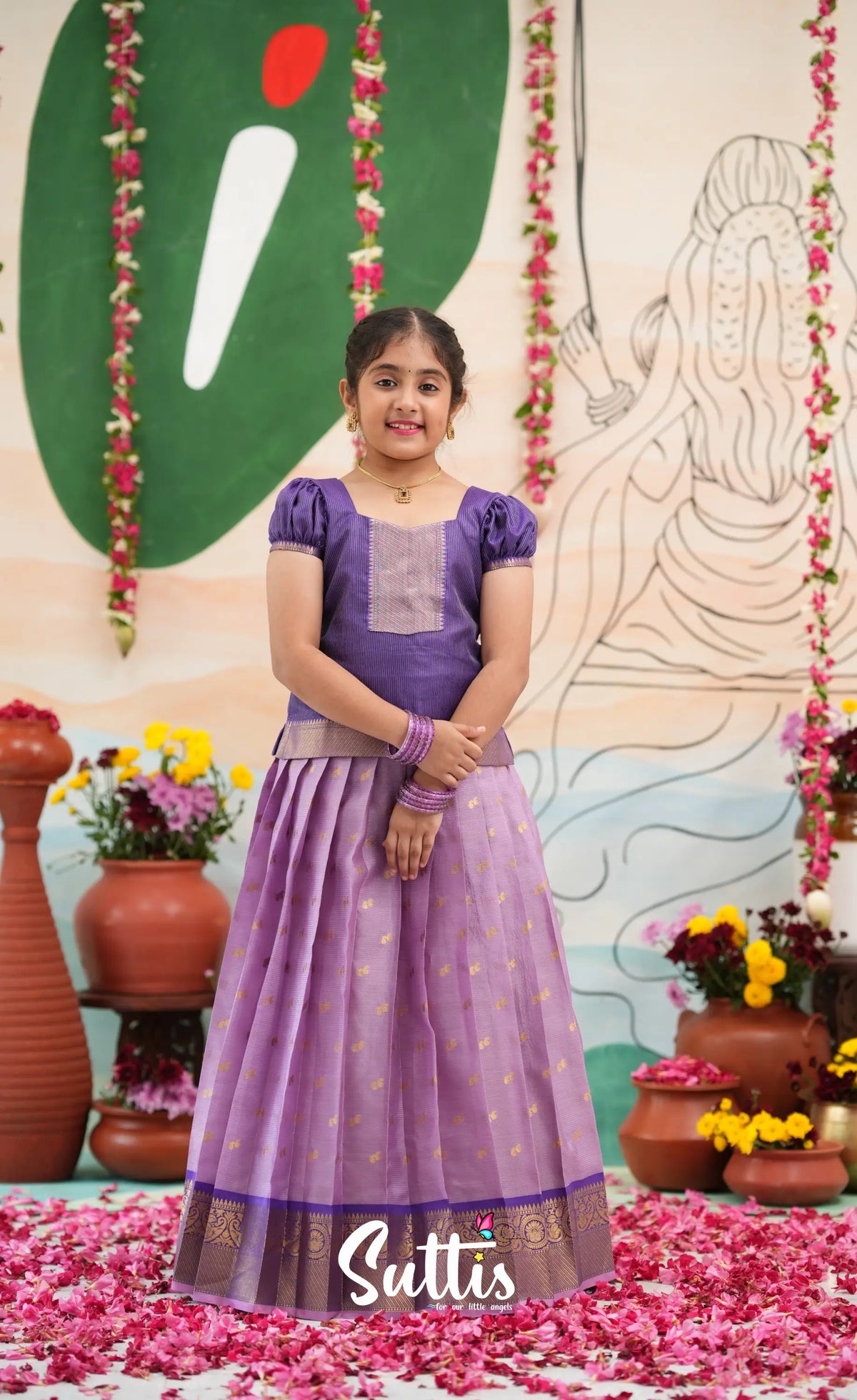 Organza Pavadai Sattai - Lavender and Purple - Kids-Suttis
