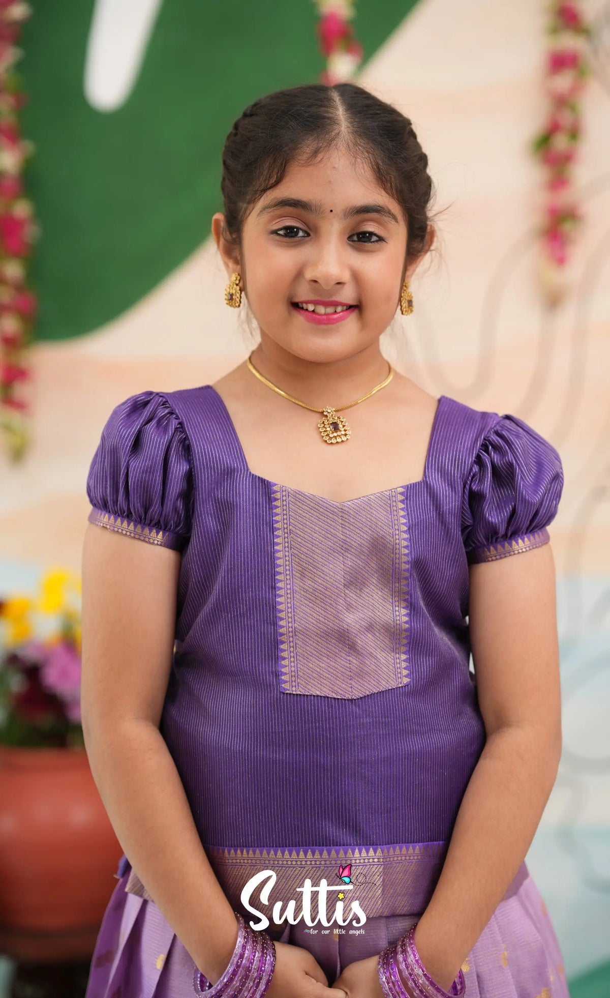 Organza Pavadai Sattai - Lavender and Purple - Kids-Suttis