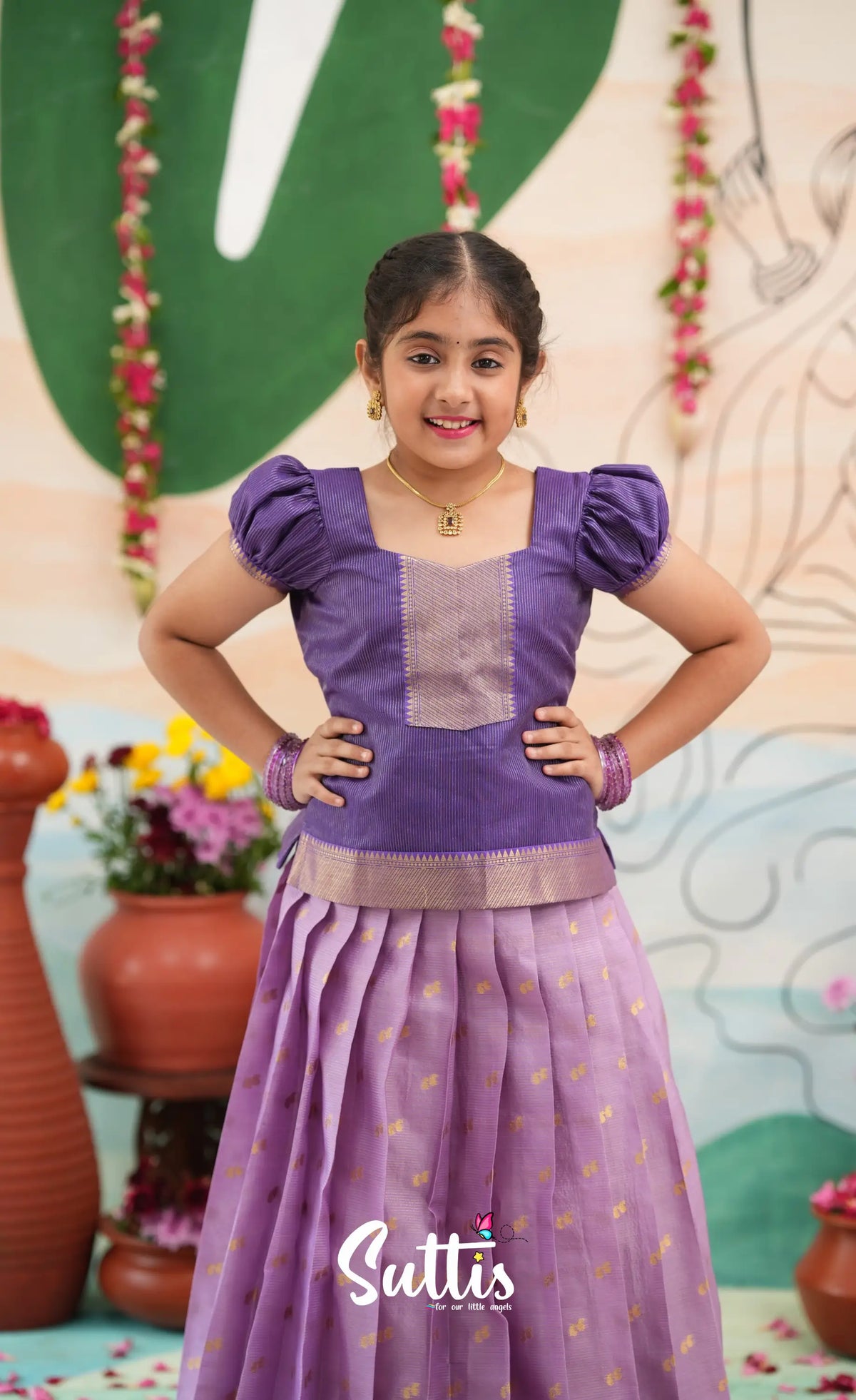 Organza Pavadai Sattai - Lavender and Purple - Kids-Suttis