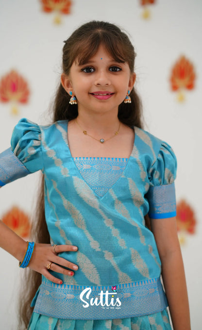 Organza Pavadai Sattai - Light Blue And Sky Kids-Suttis