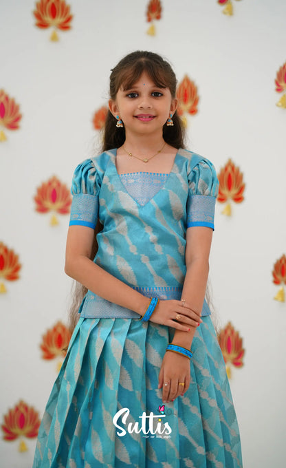 Organza Pavadai Sattai - Light Blue And Sky Kids-Suttis