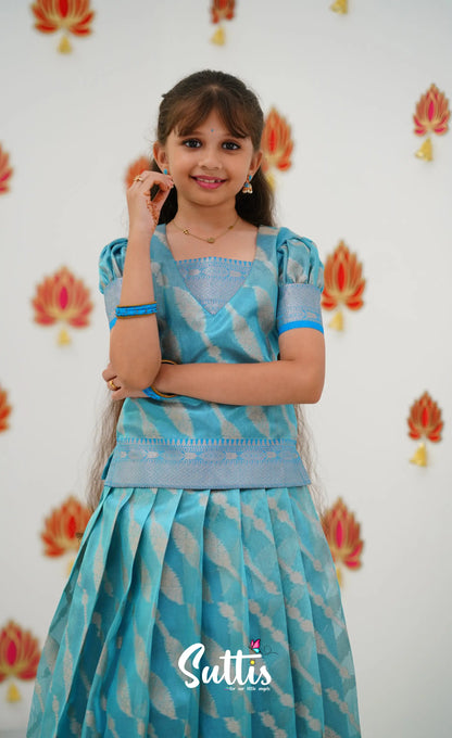 Organza Pavadai Sattai - Light Blue And Sky Kids-Suttis