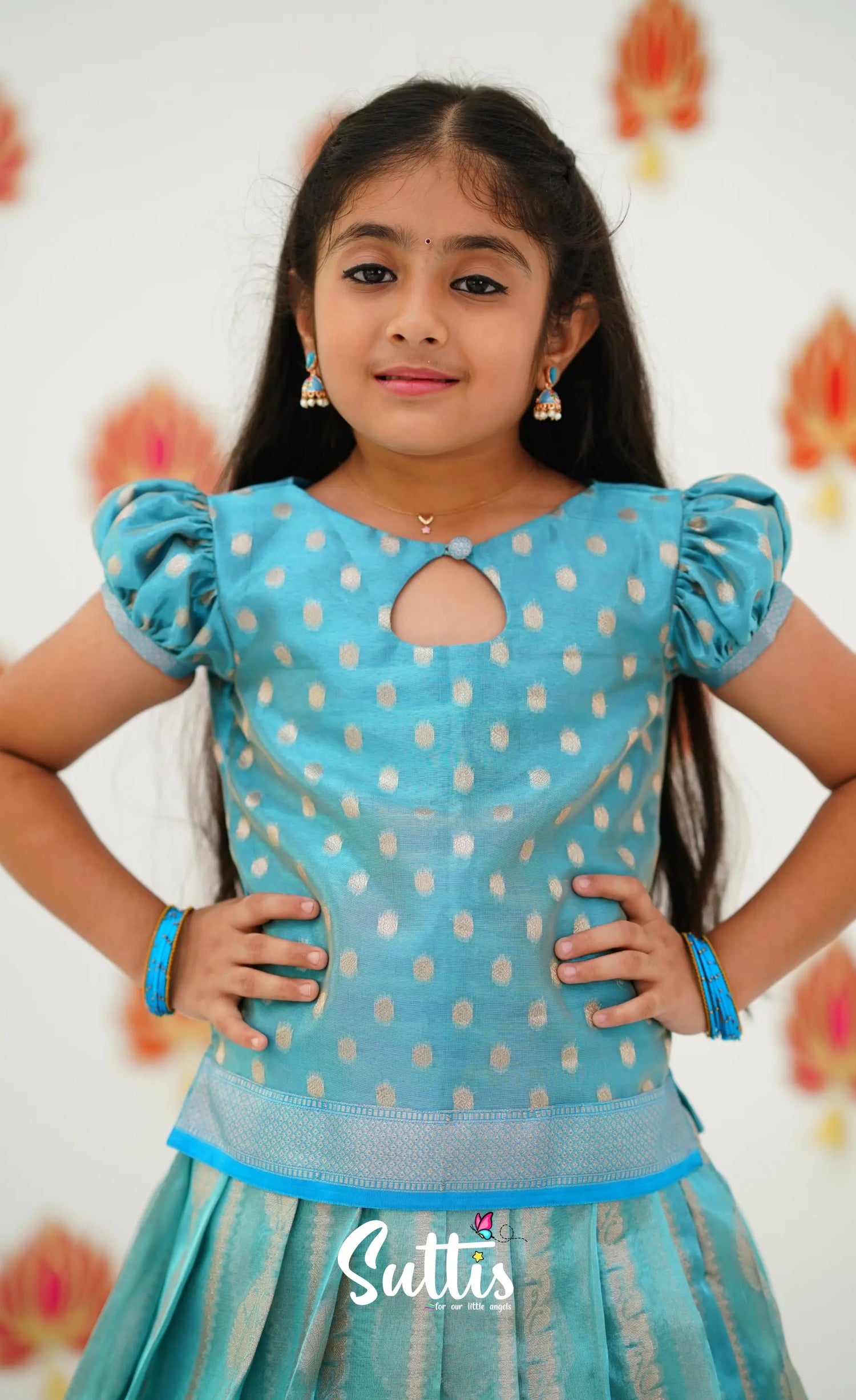 Organza Pavadai Sattai - Light Blue And Sky Kids-Suttis