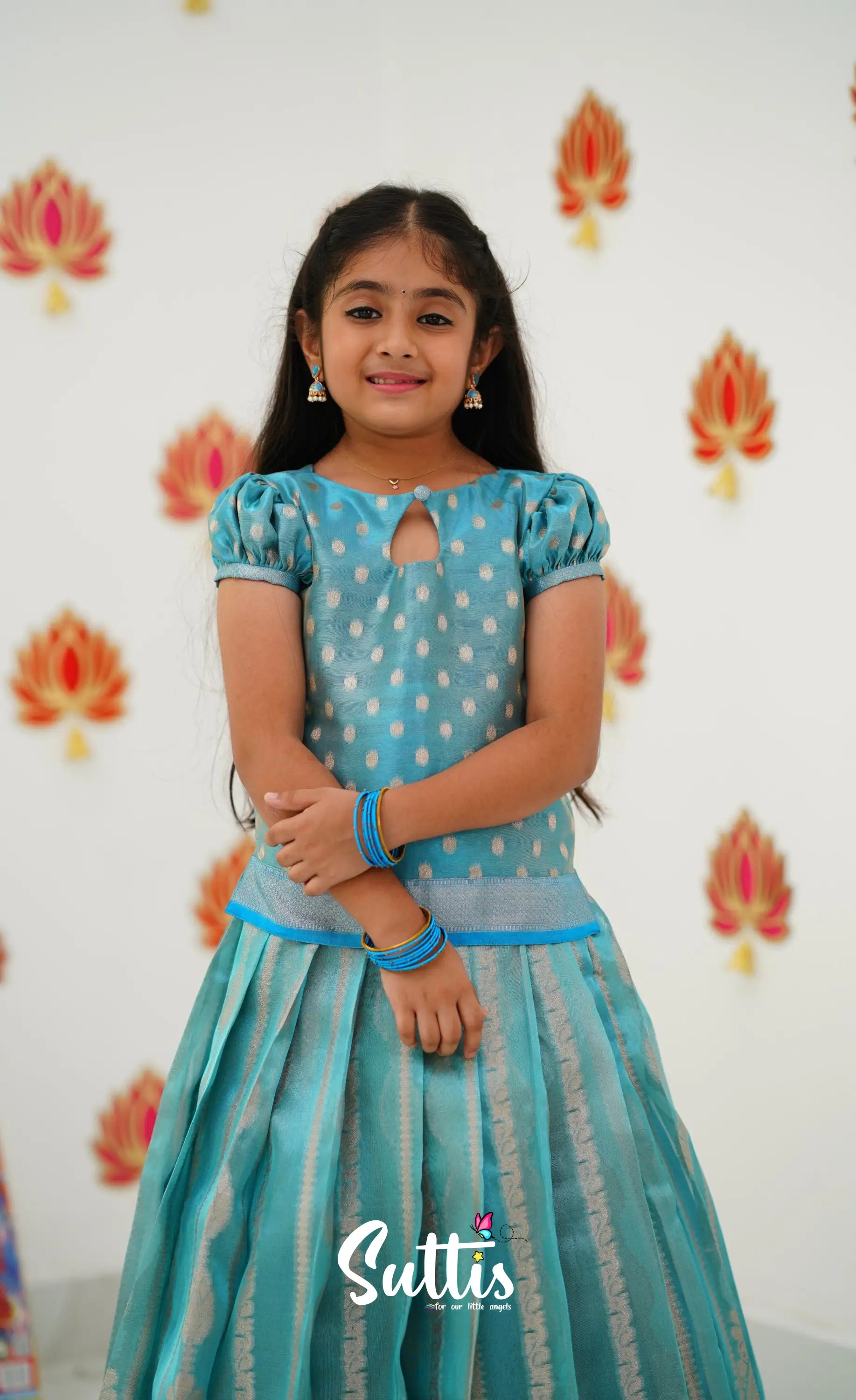 Organza Pavadai Sattai - Light Blue And Sky Kids-Suttis