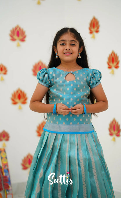 Organza Pavadai Sattai - Light Blue And Sky Kids-Suttis