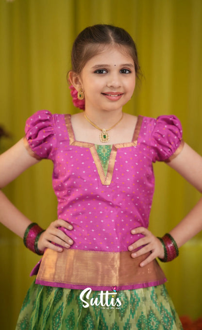 Organza Pavadai Sattai - Light green and Pink - Kids-Suttis